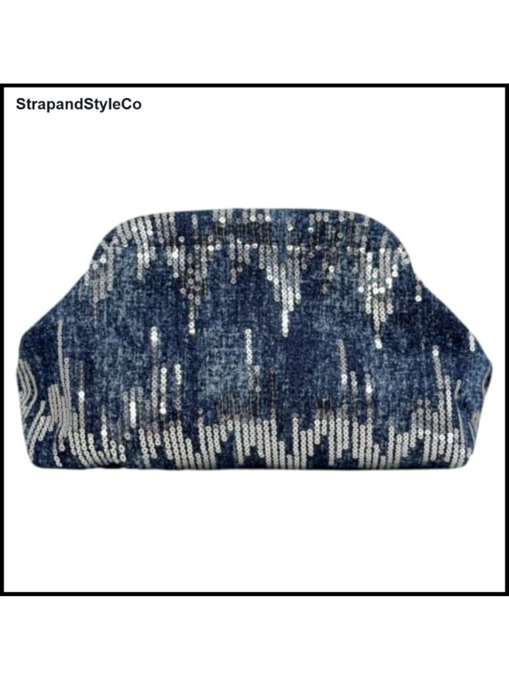 Metal Frame Sequin Denim Clutch Evening Party Bag